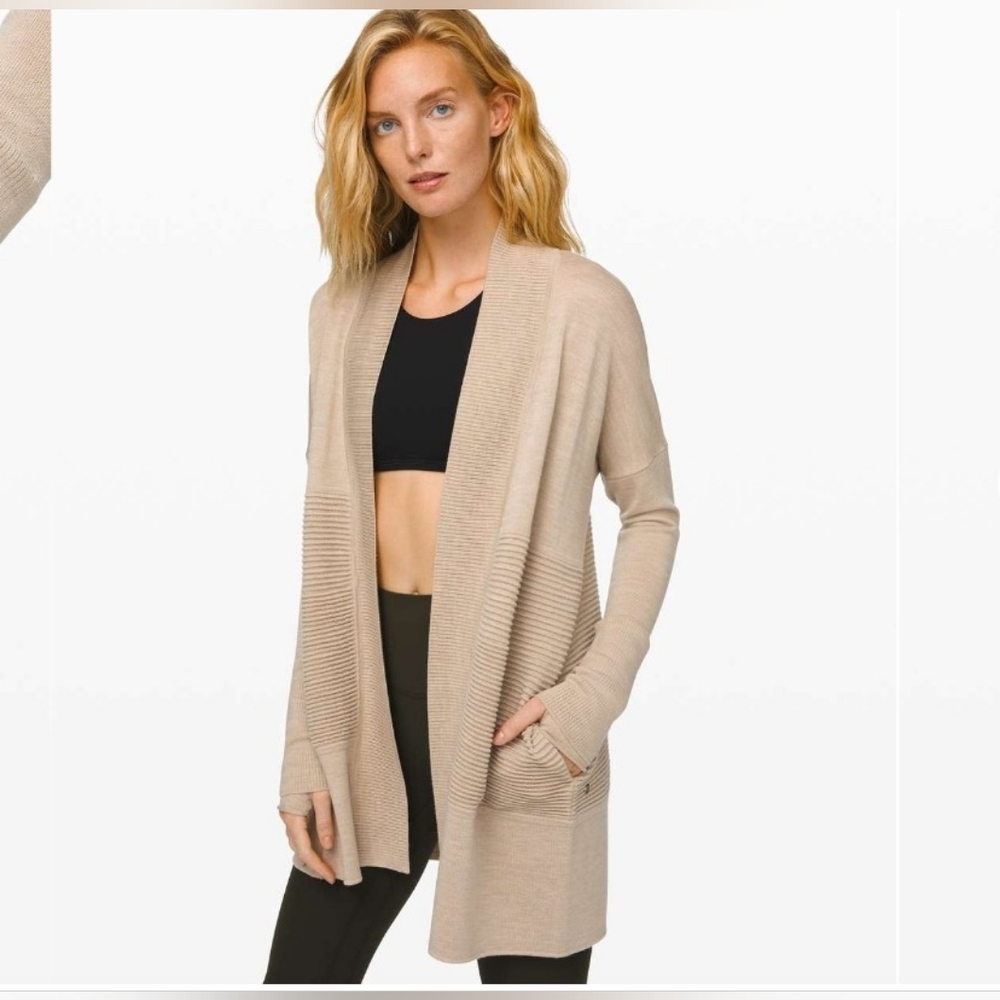 Lululemon Merino Wool Sit In Lotus Wrap Cardigan – Heathered Sandlot – Women’s 4